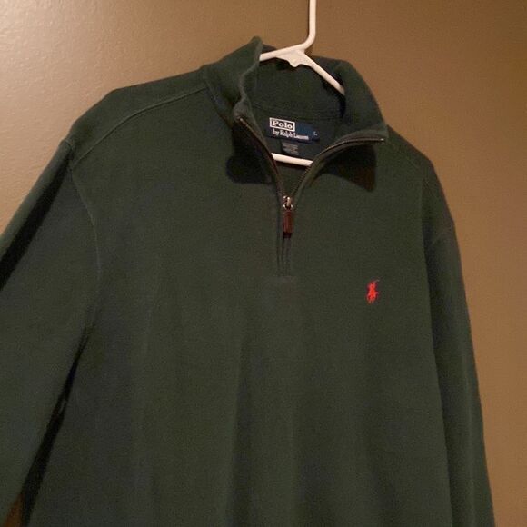 Polo Ralph Lauren Half Zip Green Pullover French Rib Polo Pony Sweatshirt - Picture 5 of 7